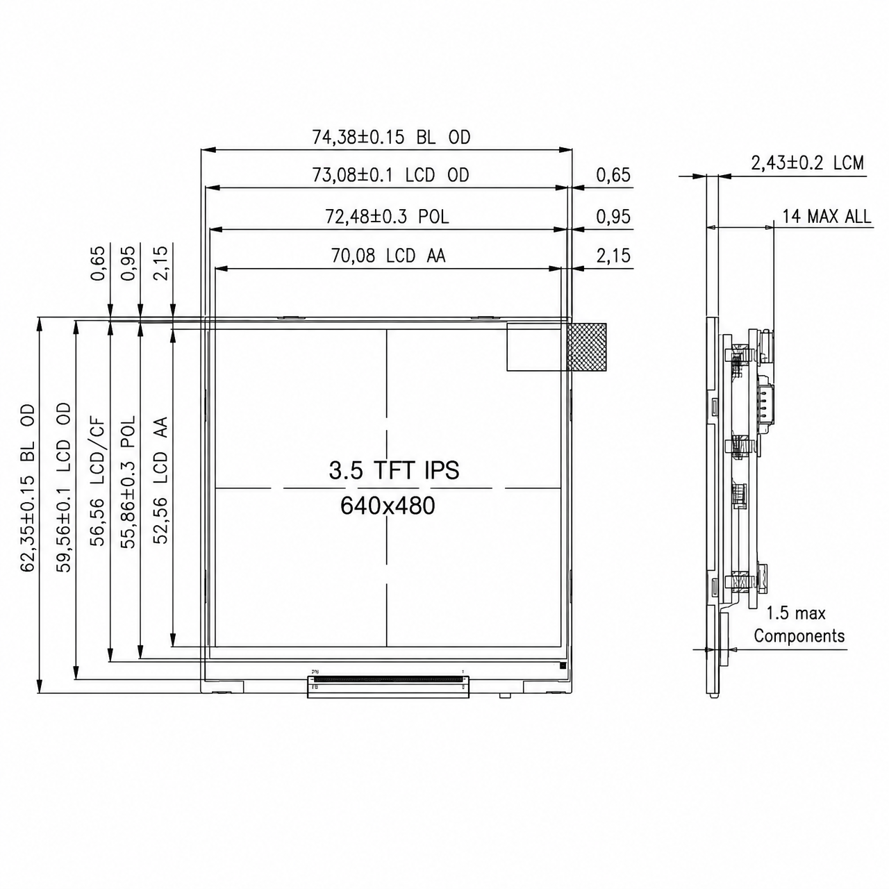 STK035VGFID162-SP005A-TypeC 3.5 дюйм 640x480 Landscape Display Type-C TFT LCD display transmissive LCM with full viewing angle LCD