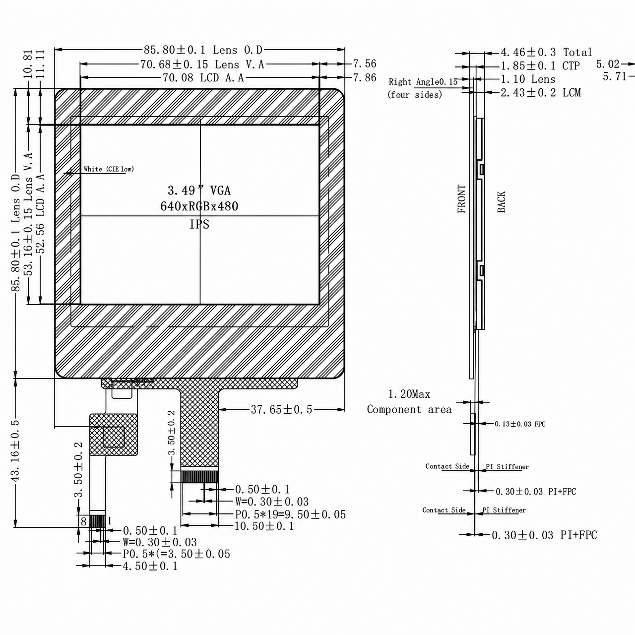 STK035VGFID251-C061B 3.5 дюйм 640x480 ST7703 MIPI интерфейс high brightness high contrast TFT LCD Module with Capacitive Touch panel