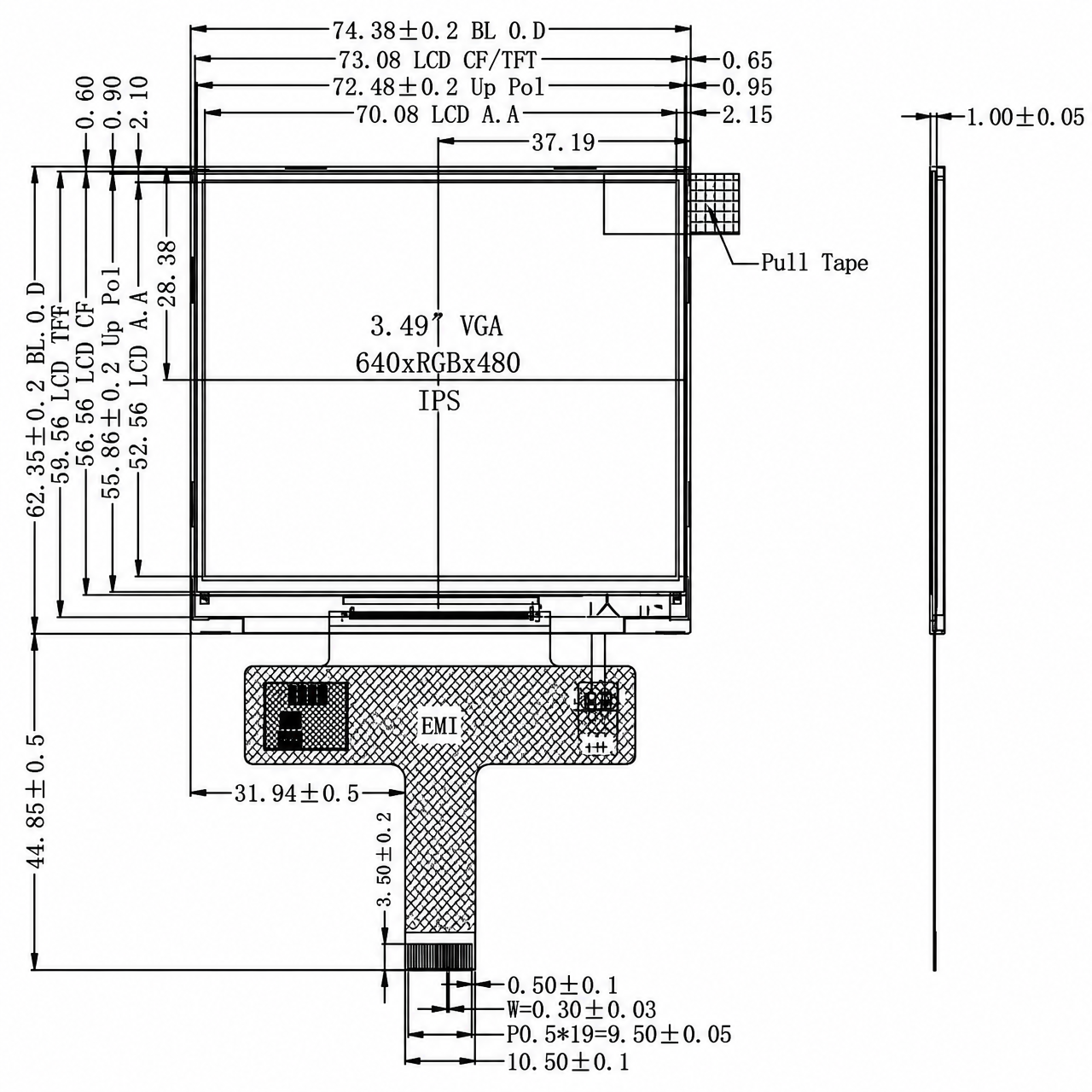 STK035VGFID251 3.5 дюйм 640x480 ST7703 2 lane MIPI интерфейс High Brightness TFT LCD Display Module