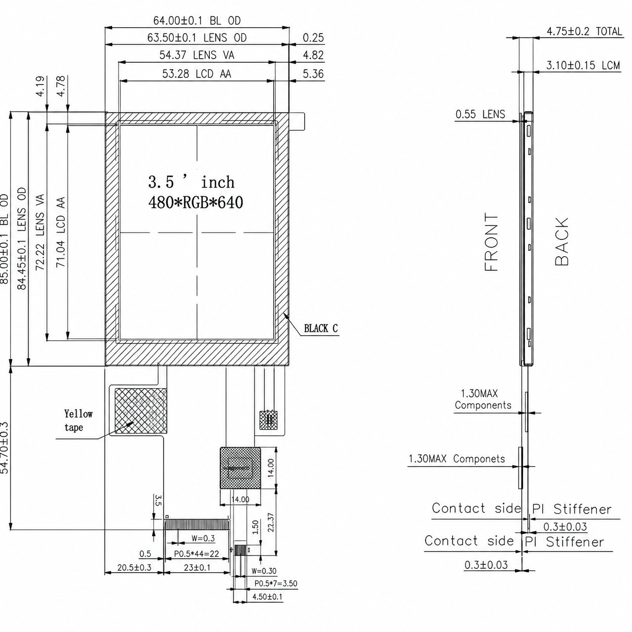 STK035VGFPA094A-C041A 3.5 дюйм 480x640 ILI9806E 3 SPI+16/18/24 BIT RGB интерфейс LCD IPS with capacitive touch panel