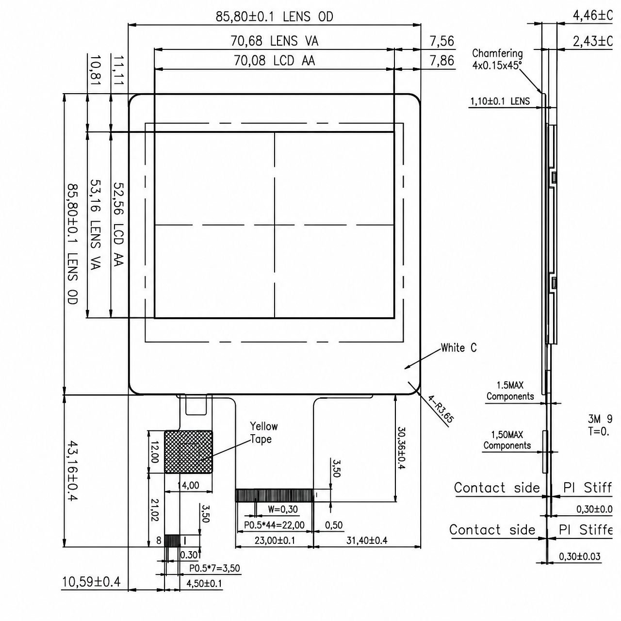 STK035VGFPD158-C061B 3.5 дюйм 640x480 NV3052CGRB 3SPI+16/18/24BIT RGB интерфейс LCD with capacitive touch panel