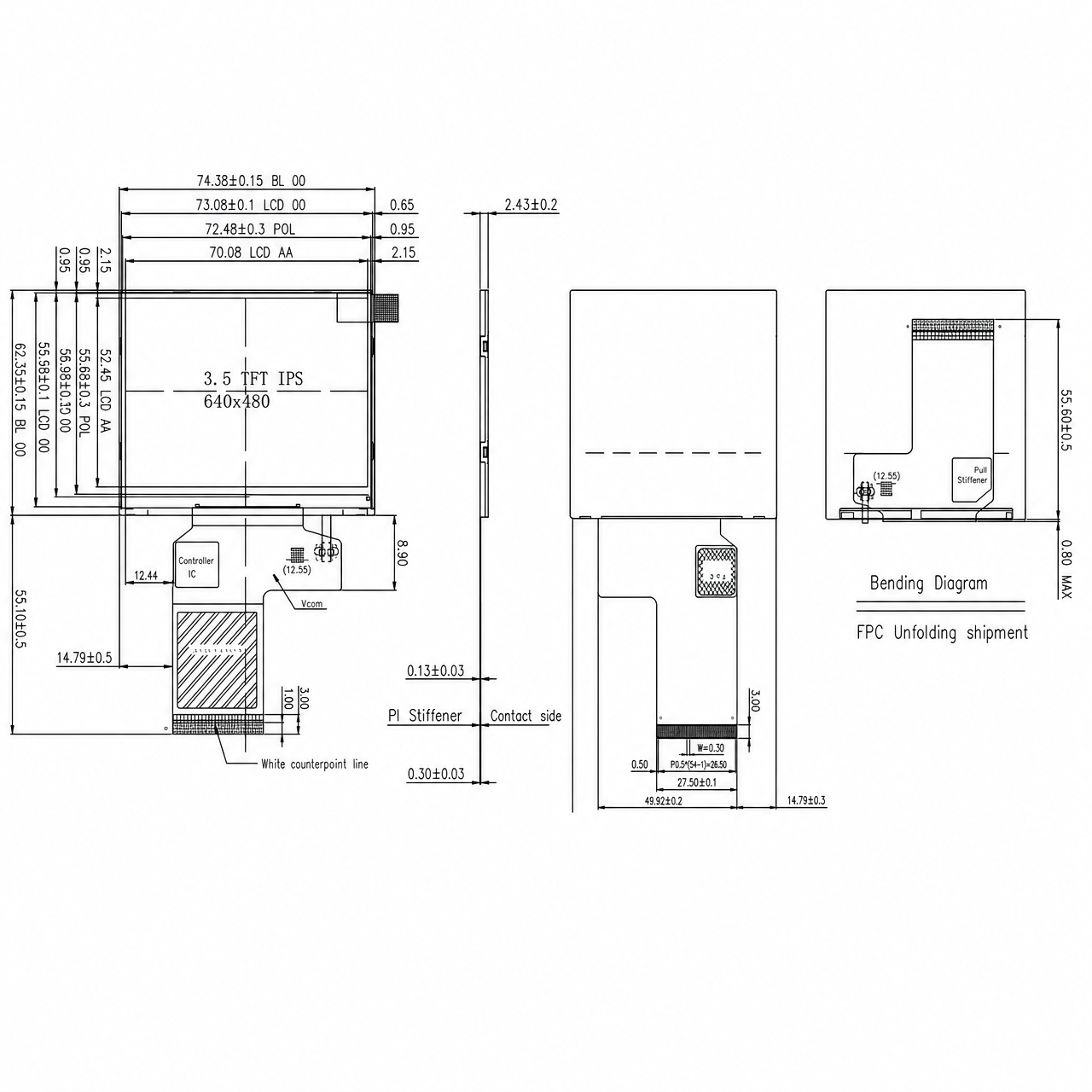 STK035VGFPD167 3.5 дюйм 640x480 NV3052CGRB TFT LCD display 16/18/24BIT RGB интерфейс LCD module