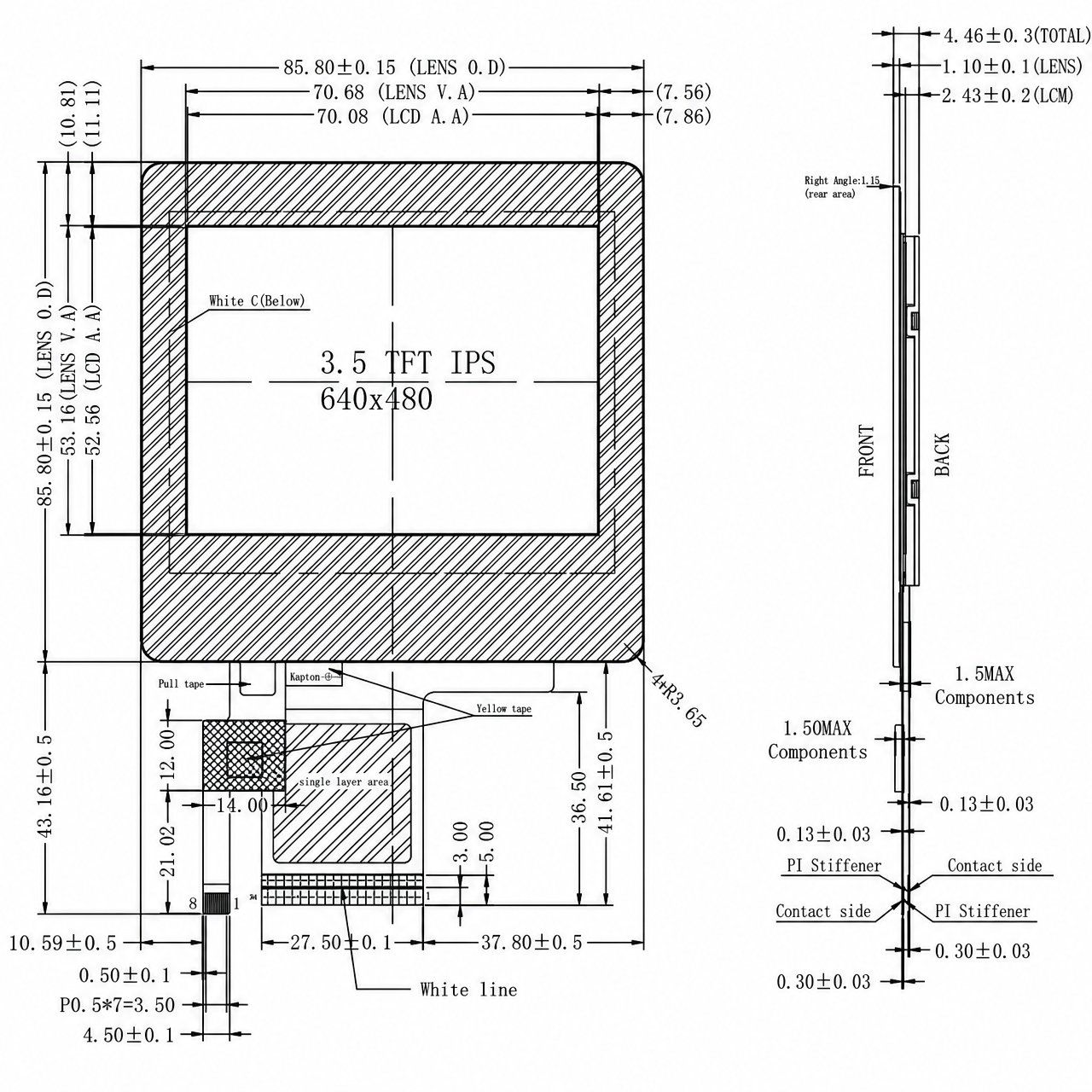 STK035VGFPD249-C061B 3.5 дюйм 640x480 NV3052CGRB 16/18/24 BIT RGB интерфейс High Brightness TFT LCD Display Module with capacitive touch