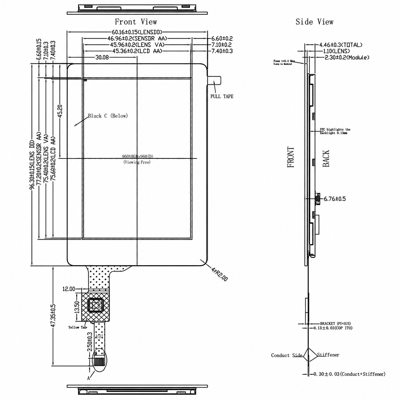 STK035WVFLD237-C047A 3.5 дюйм Portrait Display 480x800 TFT LCD PCAP display tranmissive LCM with Full viewing angle LCD