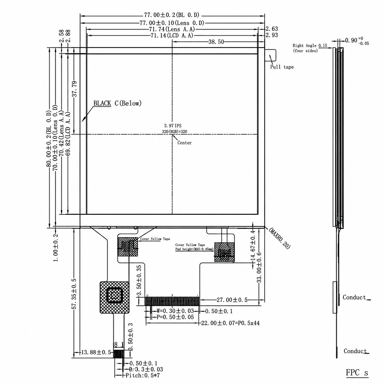 STK040HVFMD081-C050A 4.0 дюйм 320x320 ST7796 SPI+MCU+RGB интерфейс square TFT high brightness IPS LCD capacitive touch display