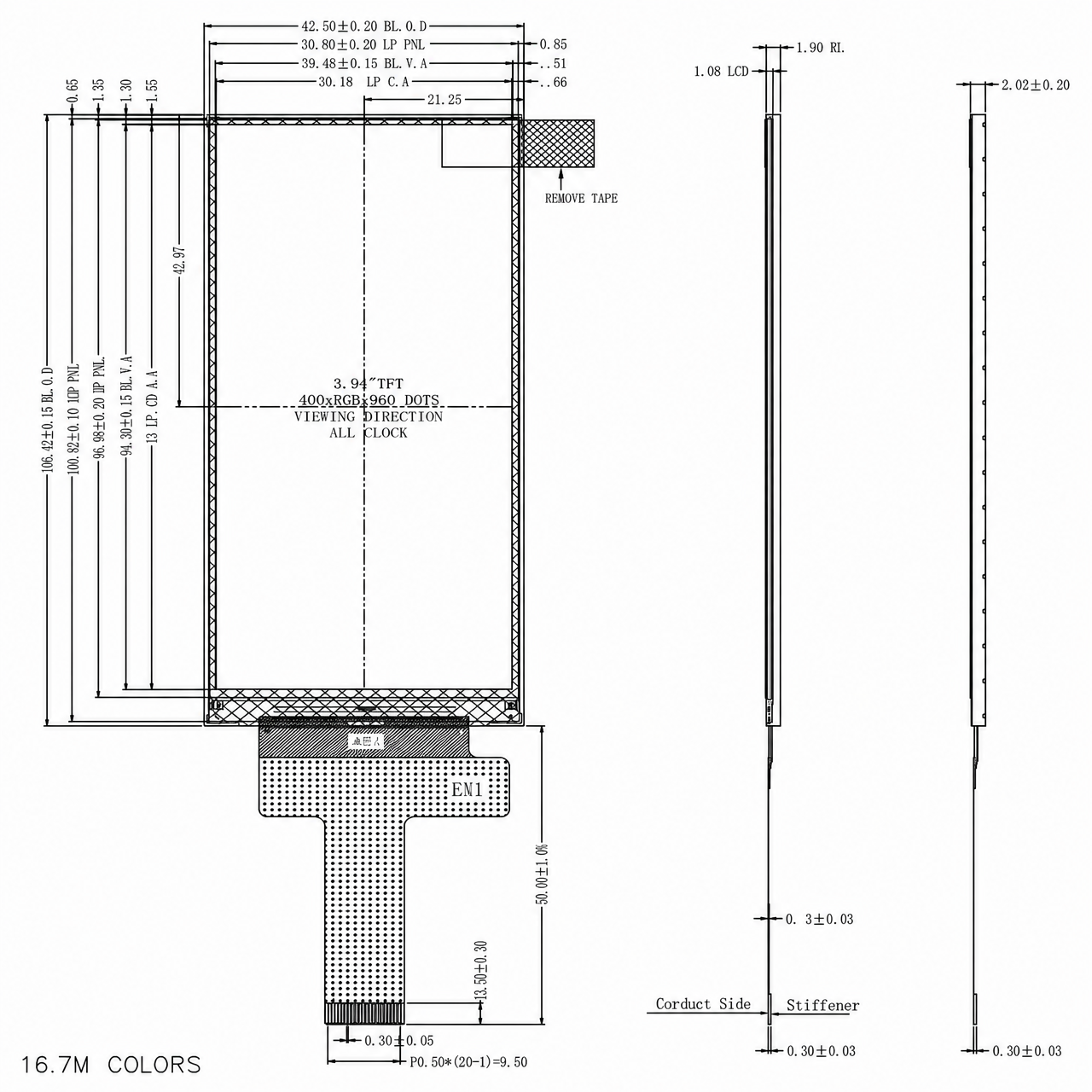 STK040QHFID049 4.0 дюйм 400x960 ST7701S 2-lane MIPI интерфейс full viewing angle IPS LCD