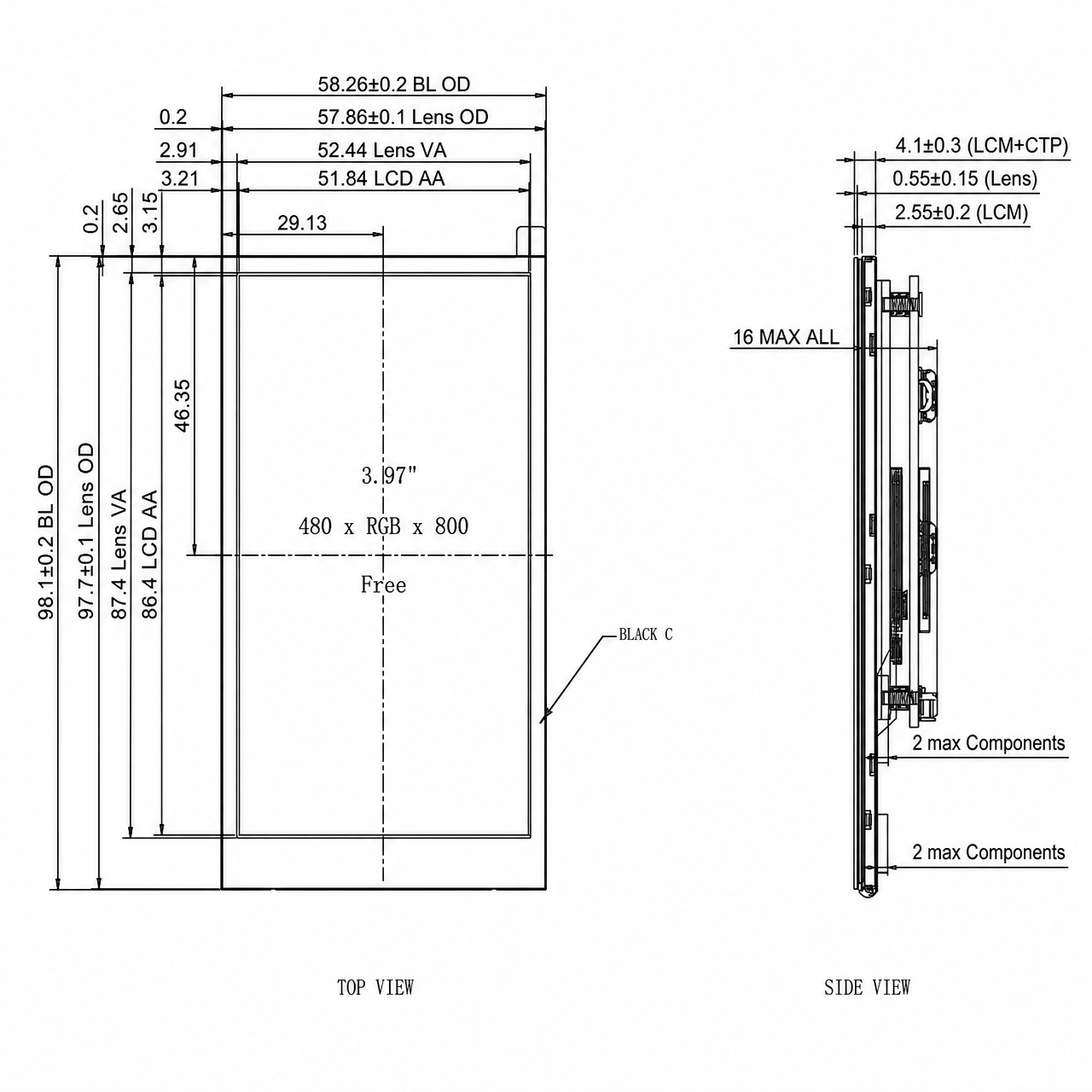 STK040WVFID026-01-C025A-SP005A-TypeC 4.0 дюйм IPS 480x800 ST7701S Type-C интерфейс LCD optical bonding with build-in capacitive touch panel
