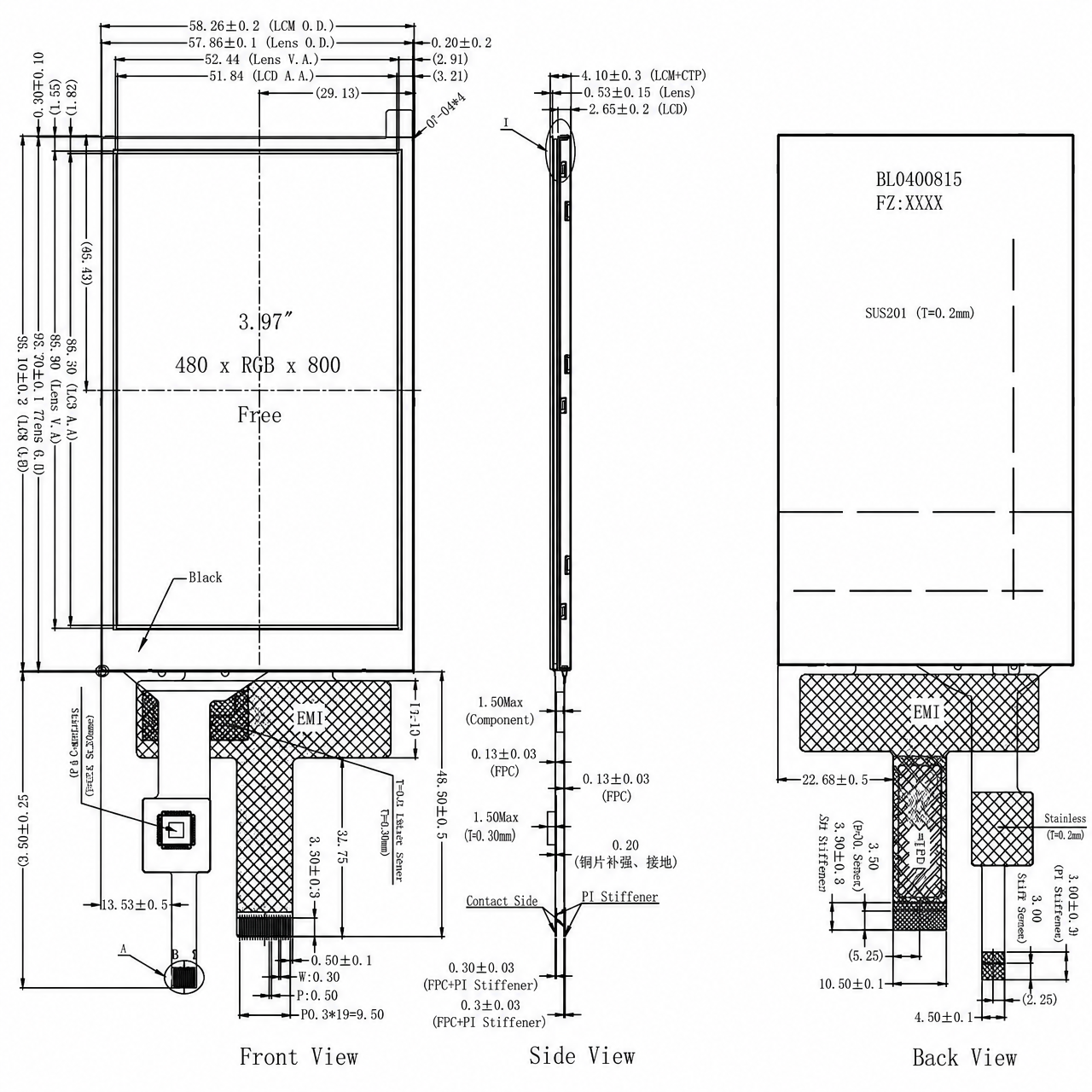 STK040WVFID026-01-C025A 4.0 дюйм IPS TFT 480x800 ST7701S 2 lanes MIPI интерфейс LCD optical bonding with build-in capacitive touch panel