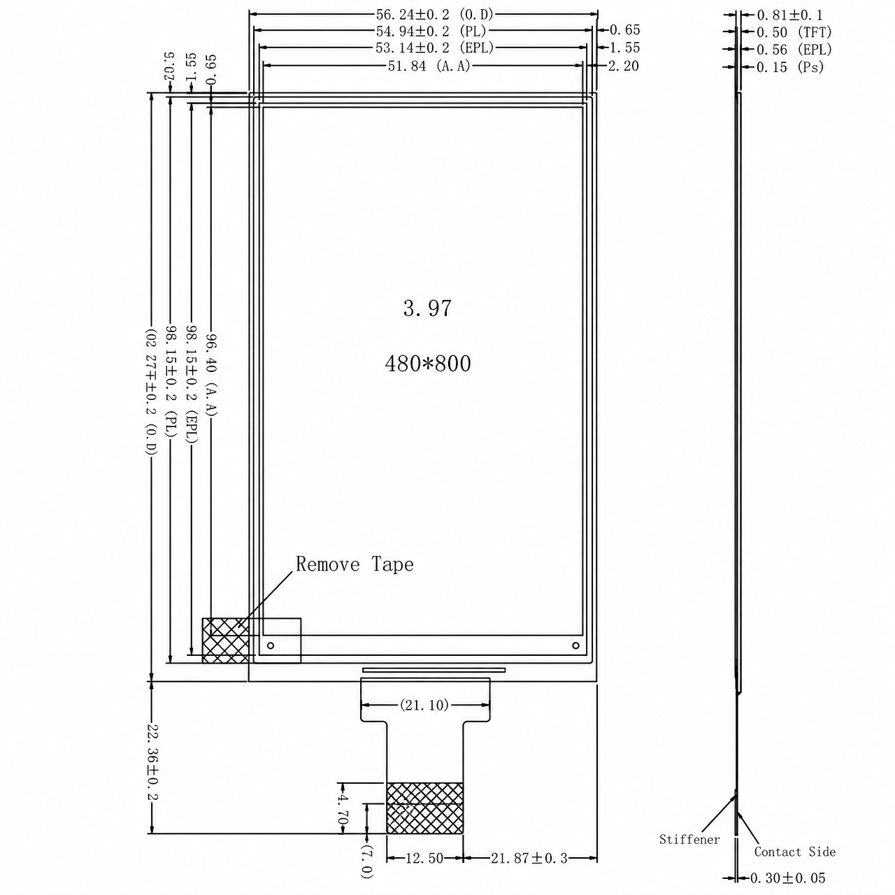 STK040WVFSN077 4.0 дюйм 480x800 SPI интерфейс high contrast high reflectance EPD display