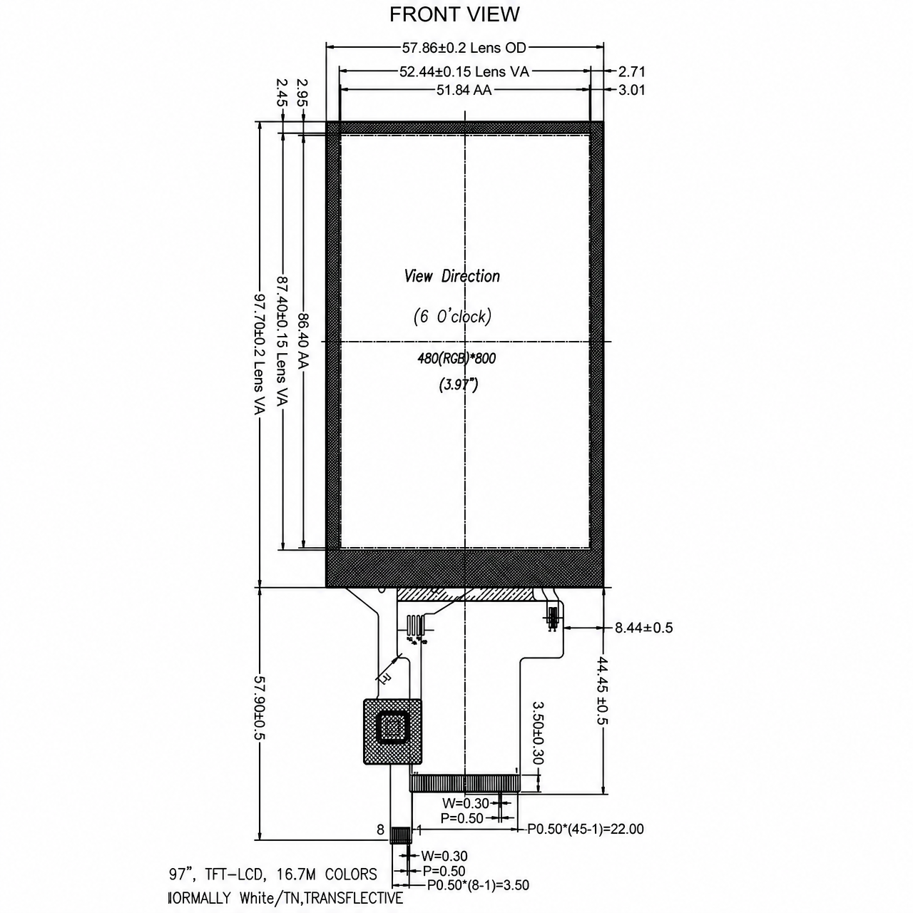 STK040WVTPD090-C008B 4.0 дюйм Transflective display 480x800 V.A 6H RGB интерфейс with capacitive touch panel