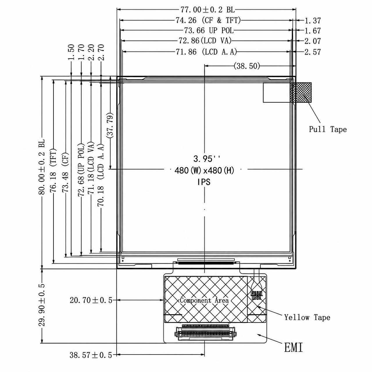 STK040WXFLD071 4.0 дюйм IPS TFT LCD 480x480 ST7701S full viewing angle with LVDS интерфейс display wide temperature high brightness square TFT