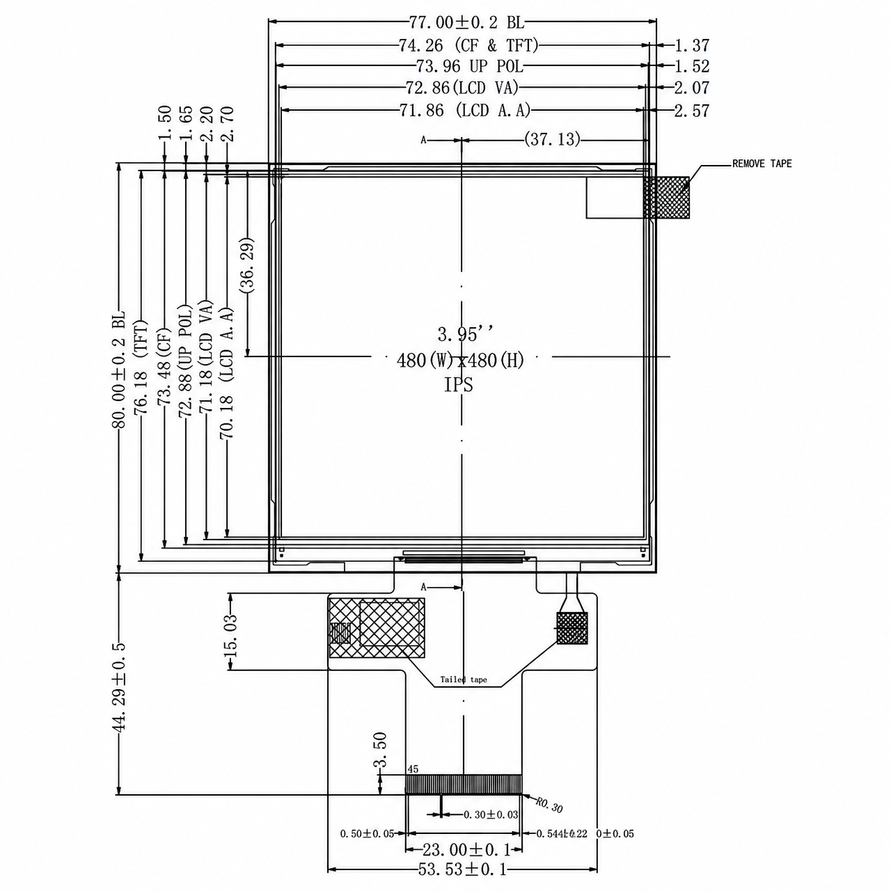 STK040WXFPD014-a 4.0 дюйм IPS 480x480 Square TFT LCD RGB интерфейс ST7701S high brightness wide temperature display module