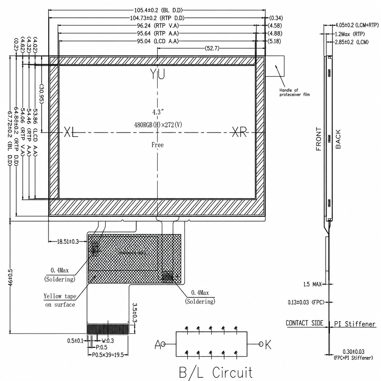 STK043WQFMD134-01-RT 4.3 дюйм 480x272 16 bit MCU интерфейс high brightness IPS TFT LCD with resistive touch panel