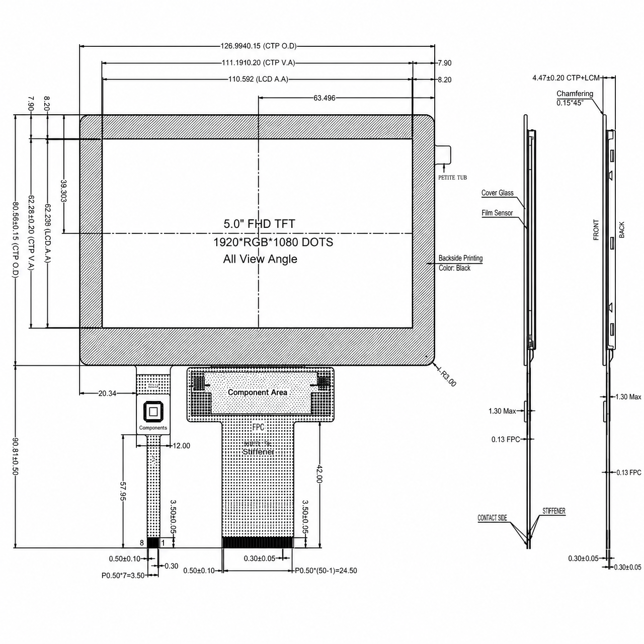 STK050FHFLD079-C085A 5.0 дюйм 1920x1080 LTPS LCD LVDS интерфейс SC5010 high brightness display with capacitive touch panel