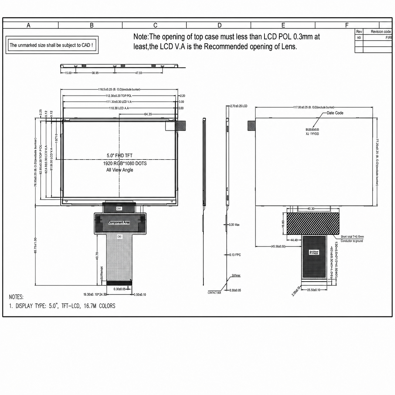 STK050FHFLD102 5.0 дюйм 1920x1080 SC5010B full viewing angle FHD LTPS-LCD panel with LVDS интерфейс
