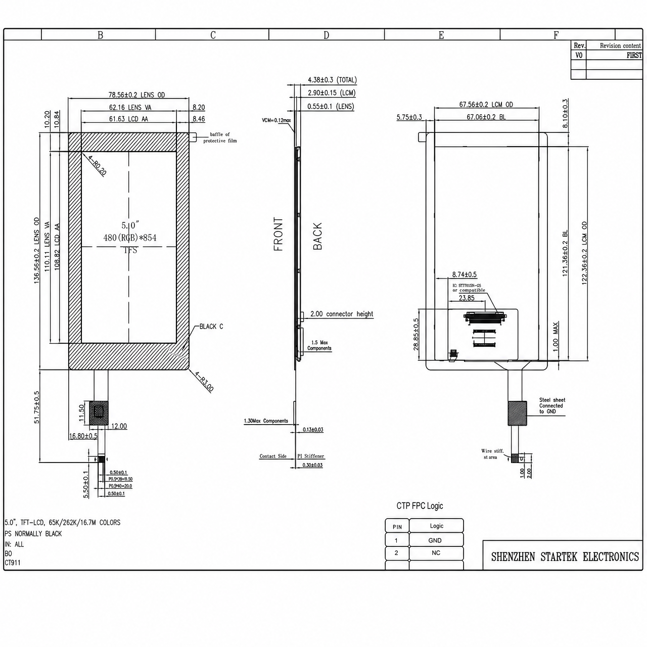 STK050FWFLD099-C010B 5.0 дюйм IPS TFT LCD 480x854 ST7701S LVDS интерфейс display with capacitive touch panel optical bonding