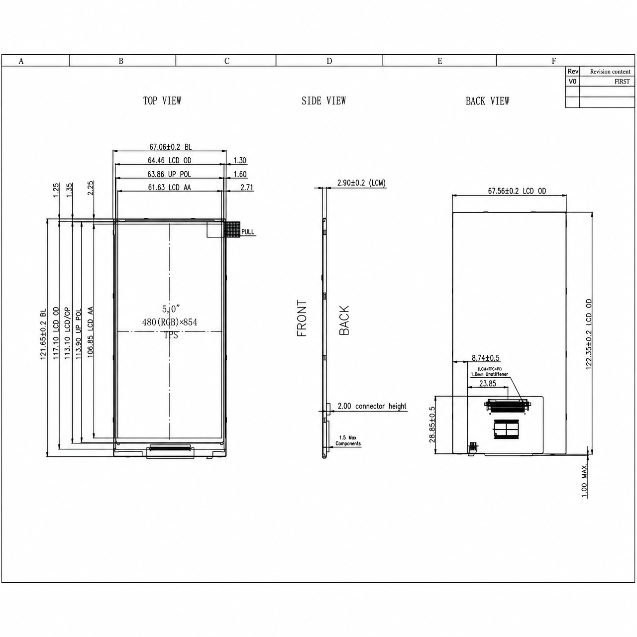 STK050FWFLD099 5.0 дюйм 480x854 ST7701S LVDS интерфейс IPS TFT LCD panel