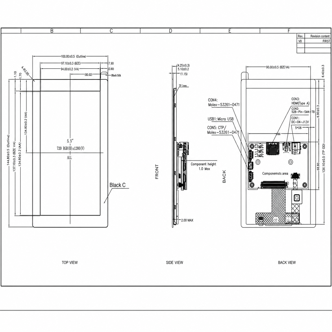 STK055HDFIA001-C001A-SP002A-HDMI 5.5 дюйм IPS TFT LCD 720x1280 full viewing angle with HDMI интерфейс module with capacitive touch panel