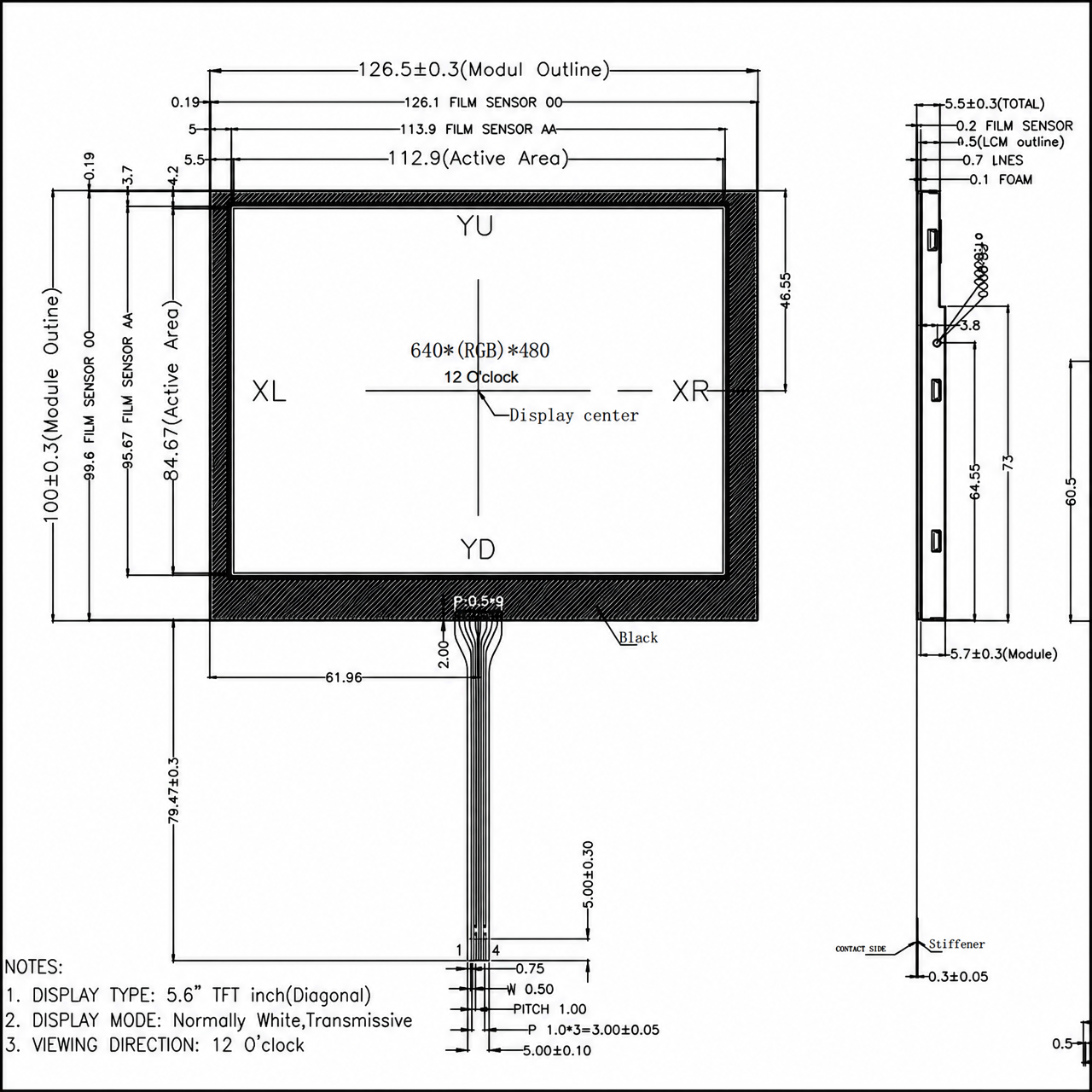STK056VGTPA003-RT 5.6 дюйм 640x480 16/18bit RGB интерфейс TFT LCD with resistive touch panel