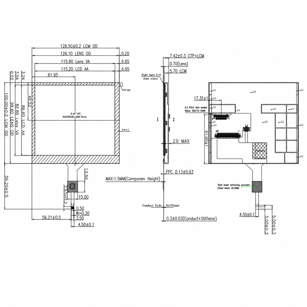 STK057VGFIA014A-C004A 5.7 дюйм 640x480 MIPI интерфейс JD9168S full viewing angle high contrast wide temperature TFT LCD with capacitive touch panel