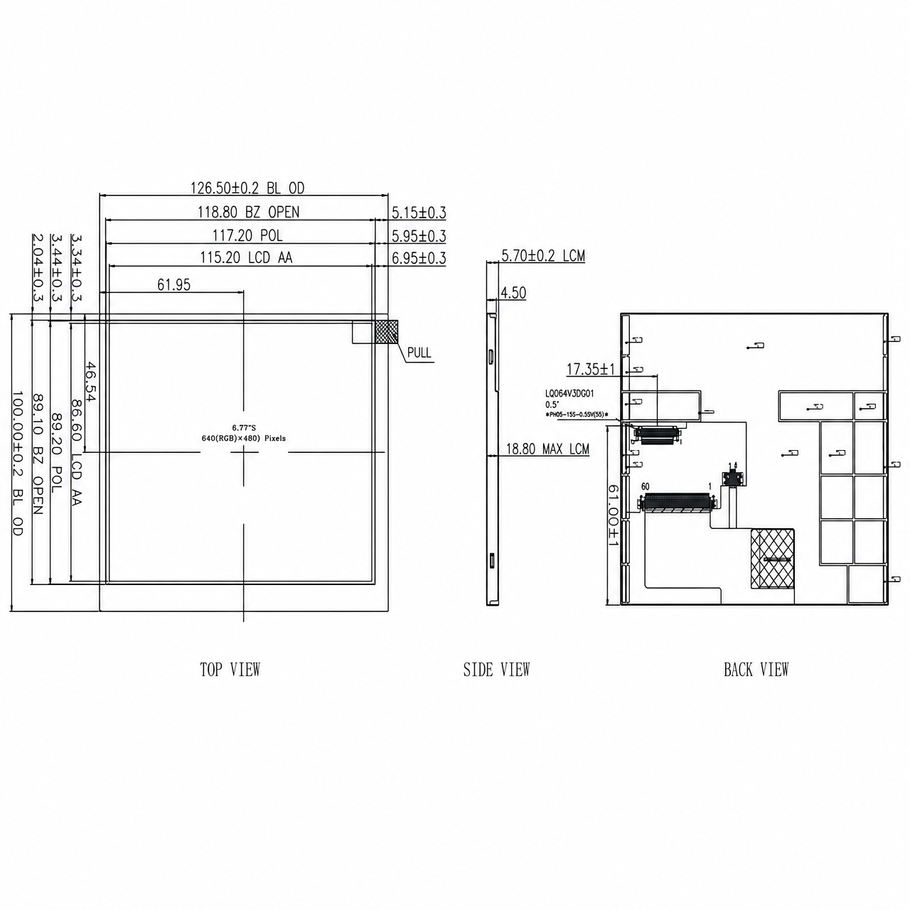 STK057VGFIA014A 5.7 дюйм MIPI интерфейс 640x480 JD9168S full viewing angle high contrast wide temperature TFT LCD