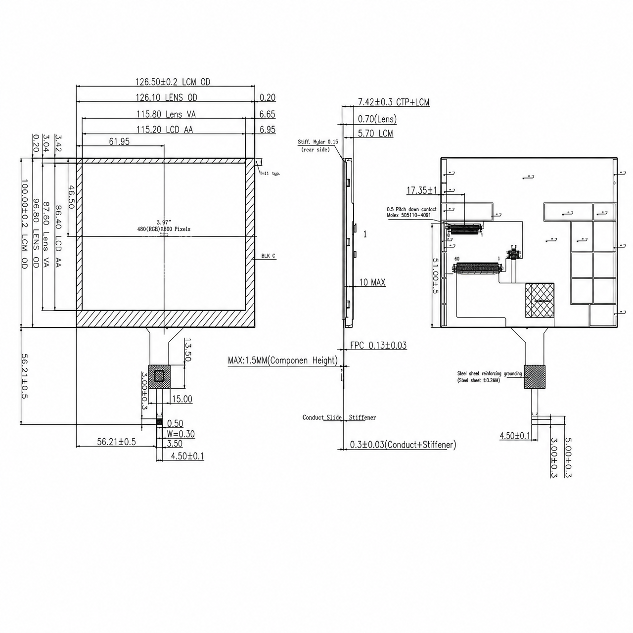 STK057VGFLA012A-C004A 5.7 дюйм 640x480 LVDS интерфейс JD9168S full viewing angle wide temperature TFT LCD with capacitive touch panel