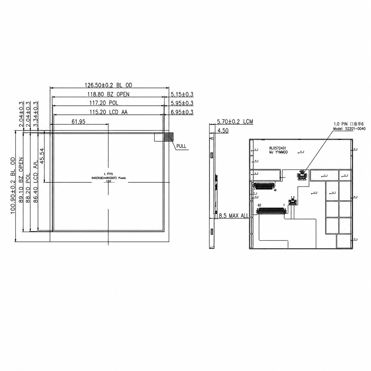 STK057VGFPA015 5.7 дюйм 640x480 driver IC JD9168S RGB интерфейс wide temperature IPS TFT LCD