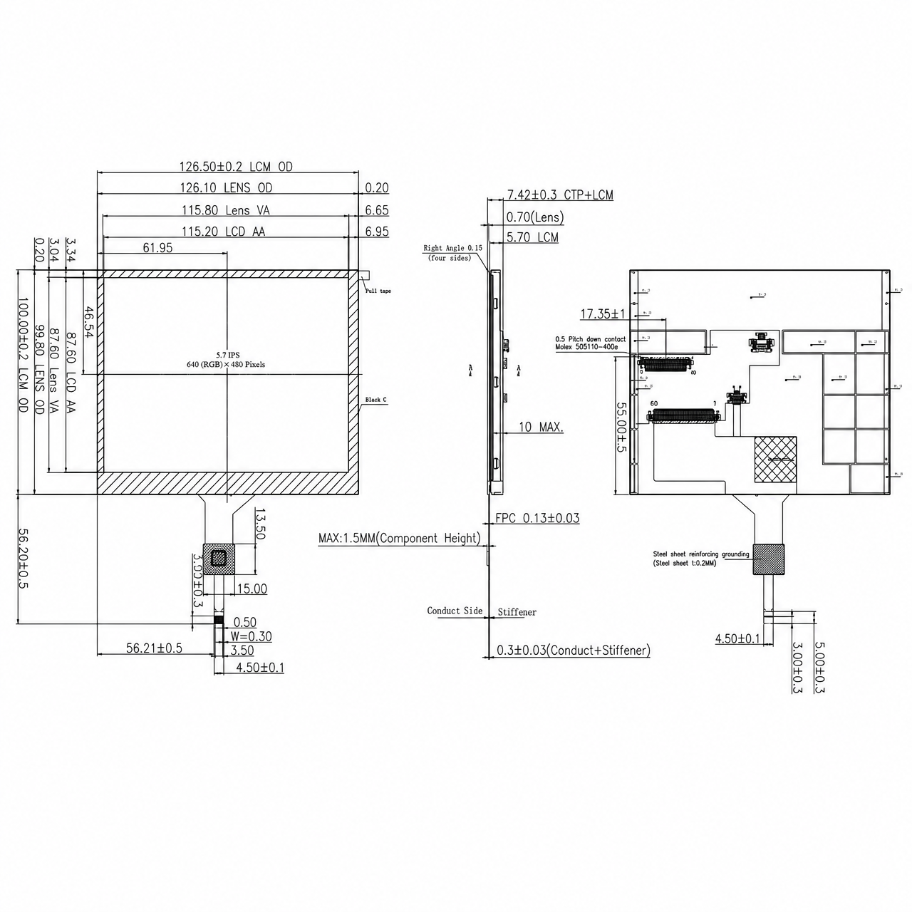 STK057VGFPA015A-C004A 5.7 дюйм 640x480 JD9168S RGB интерфейс wide temperature TFT LCD with capacitive touch panel