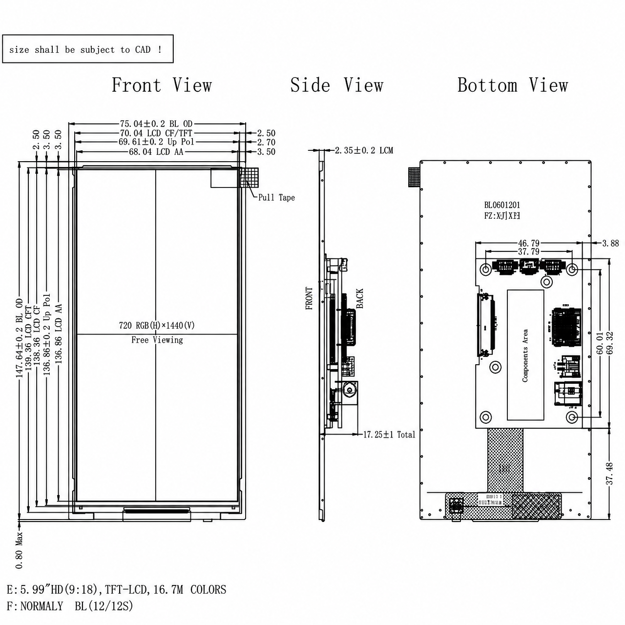 STK060HDFID001-SP001A-HDMI 6.0 дюйм IPS TFT LCD 720x1440 full viewing angle with HDMI интерфейс module