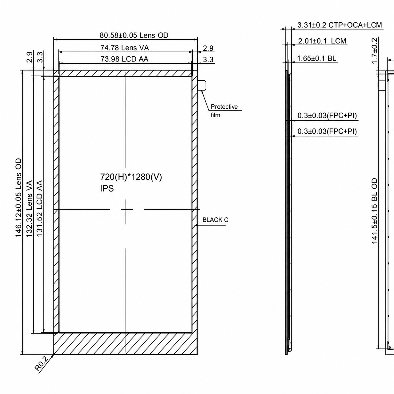 STK060HDFID006-C005A 6.0 дюйм IPS TFT LCD 720x1280 full viewing angle with MIPI интерфейс module with capacitive touch panel