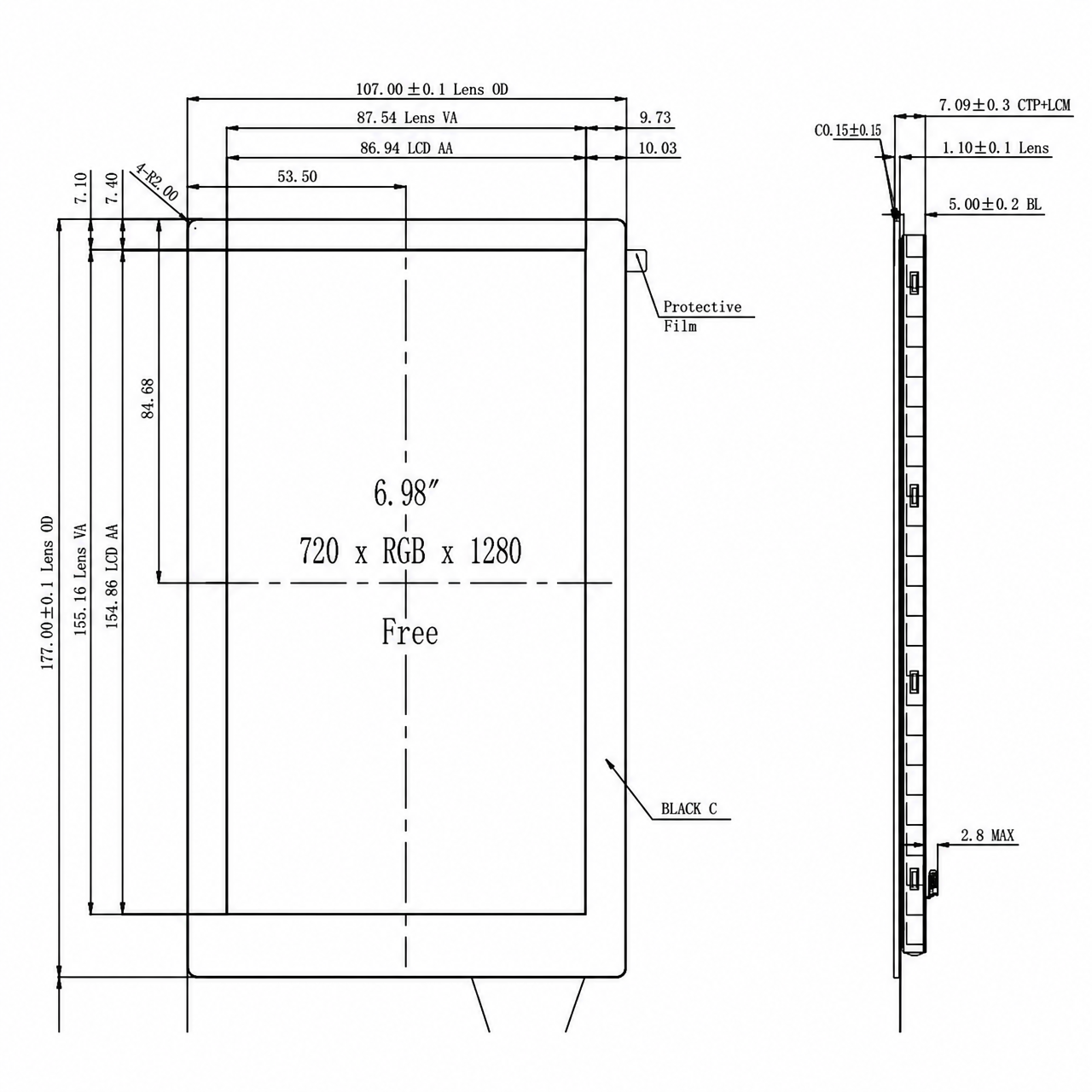 STK070HDFID086-C102A 7.0 дюйм IPS 720x1280 MIPI интерфейс TFT LCD module with capacitive touch panel