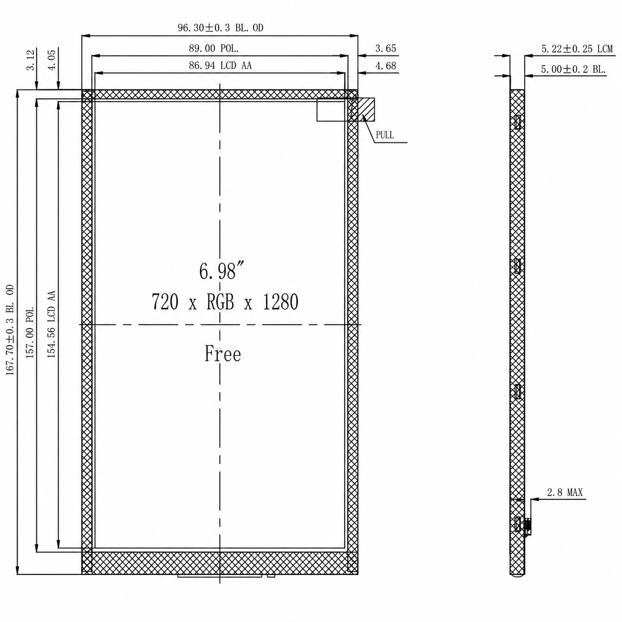 STK070HDFID086 7.0 дюйм 720x1280 MIPI интерфейс ILI9881C Industrial IPS TFT LCD Module