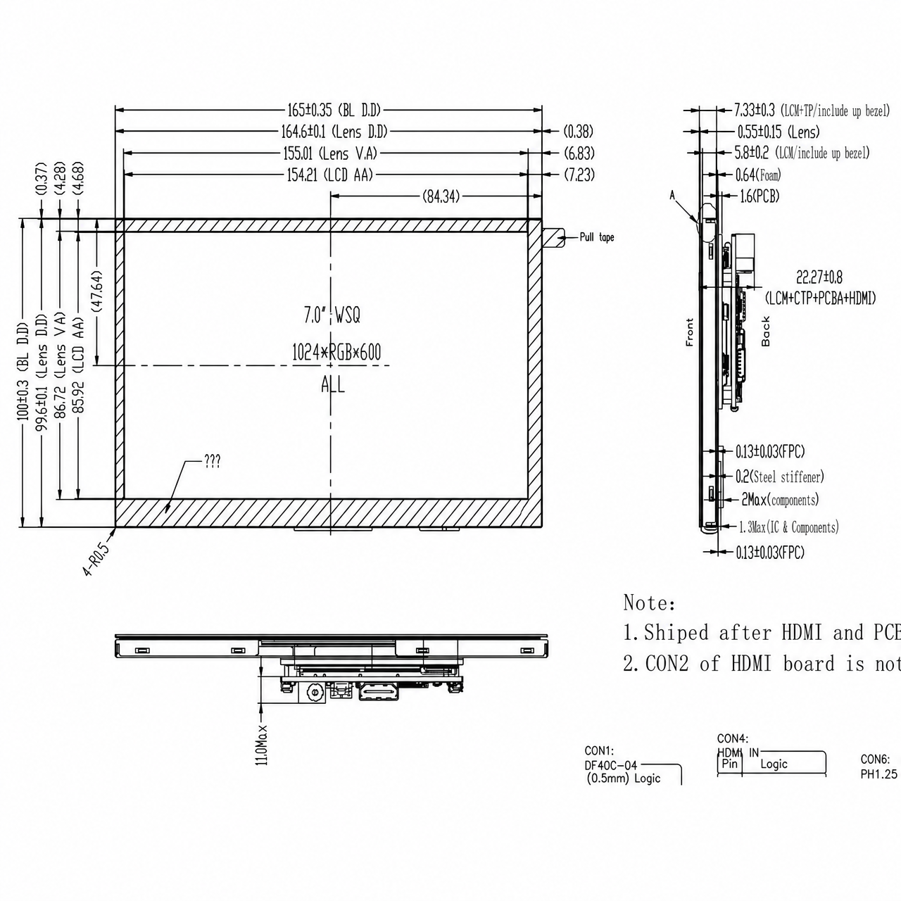 STK070HDFLA028-02-C027B-SP001A-HDMI 7.0 дюйм 1024x600 HDMI интерфейс IPS TFT LCD with capacitive touch panel
