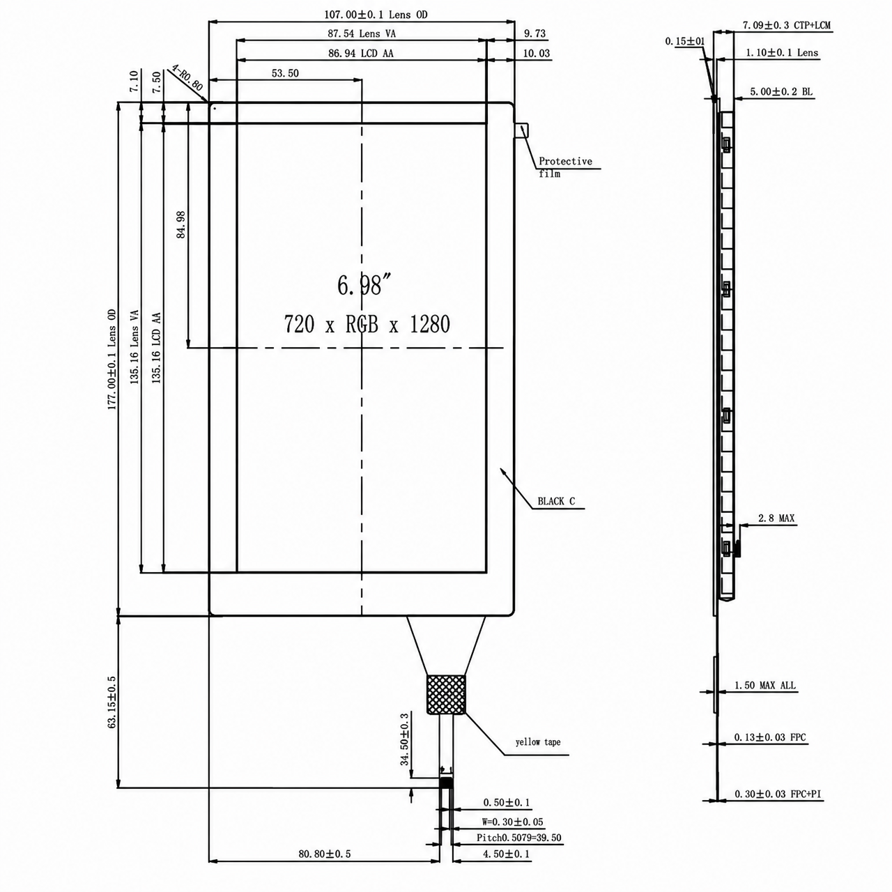 STK070HDFLD089-C102A 7.0 дюйм IPS 720x1280 LVDS интерфейс high brightness TFT LCD module with capacitive touch panel
