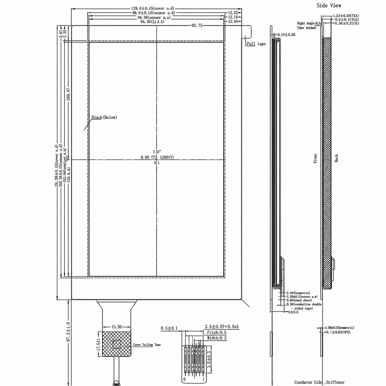 STK070WXFID093A-C107A 7.0 дюйм 800x1280 MIPI интерфейс high brightness TFT LCD module with capacitive touch panel