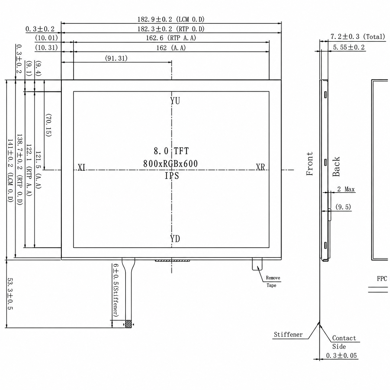 STK080WVFLA034-RT 8.0 дюйм IPS 800x600 JD9165BA LVDS интерфейс TFT LCD module with Resistive Touch