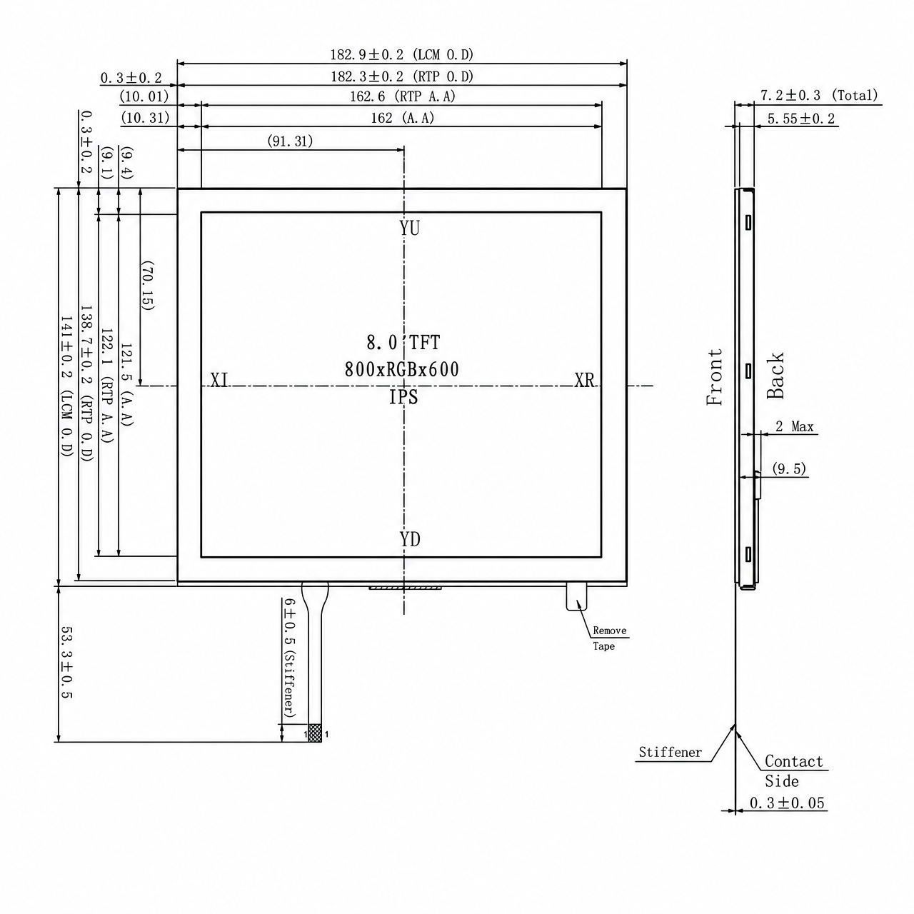 STK080WVFPA032-RT 800x600 with RTP high contrast 8.0 дюйм Industrial LCD display module with TTL интерфейс