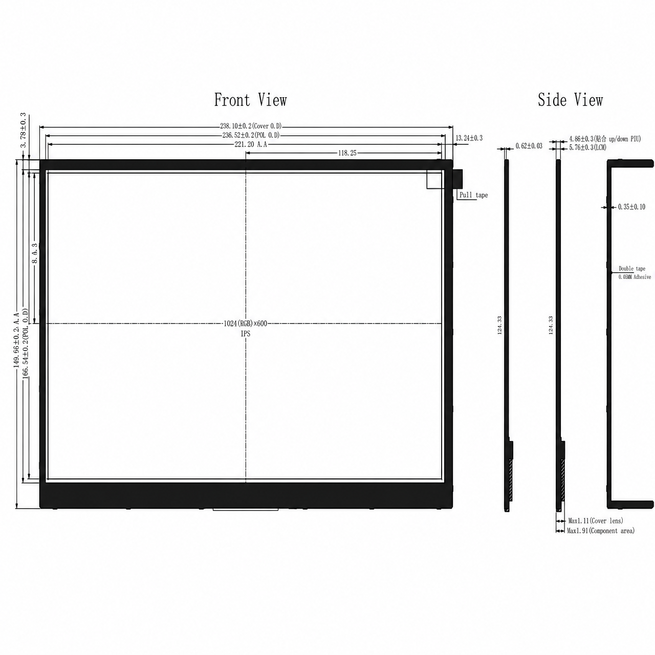 STK101WSFID033A 10.1 дюйм 1024x600 MIPI интерфейс IPS LCD