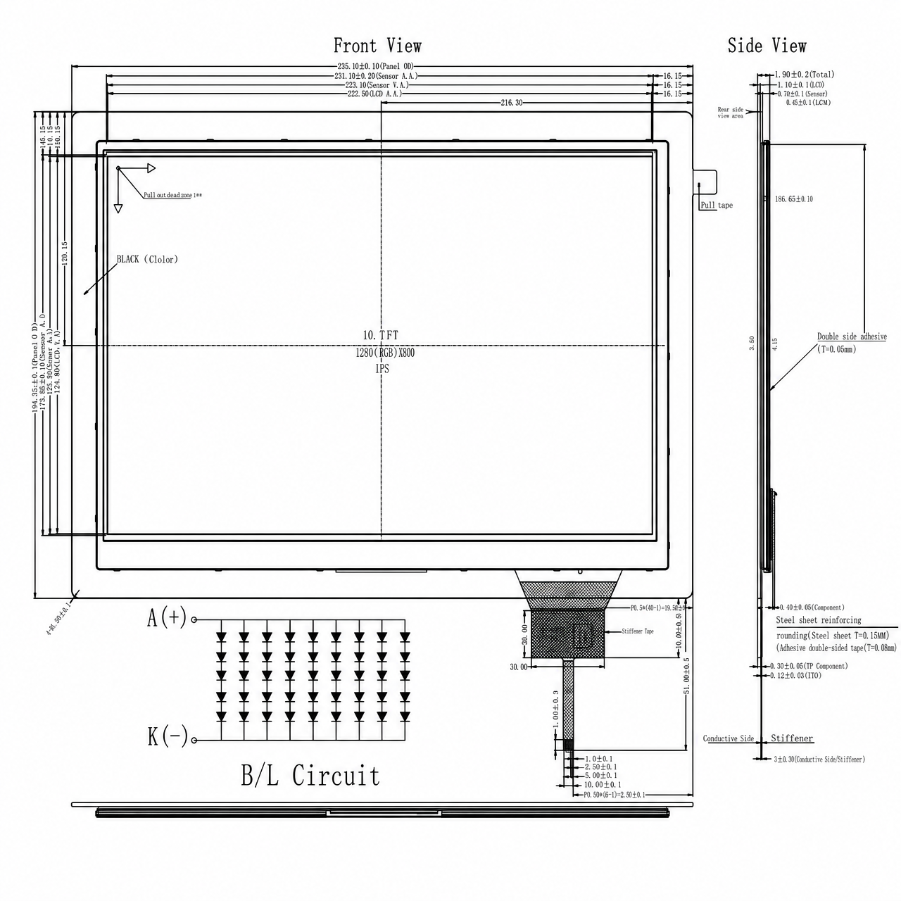STK101WSFLD028A-C040A 10.1 дюйм LVDS интерфейс IPS high contrast LCD with touch screen
