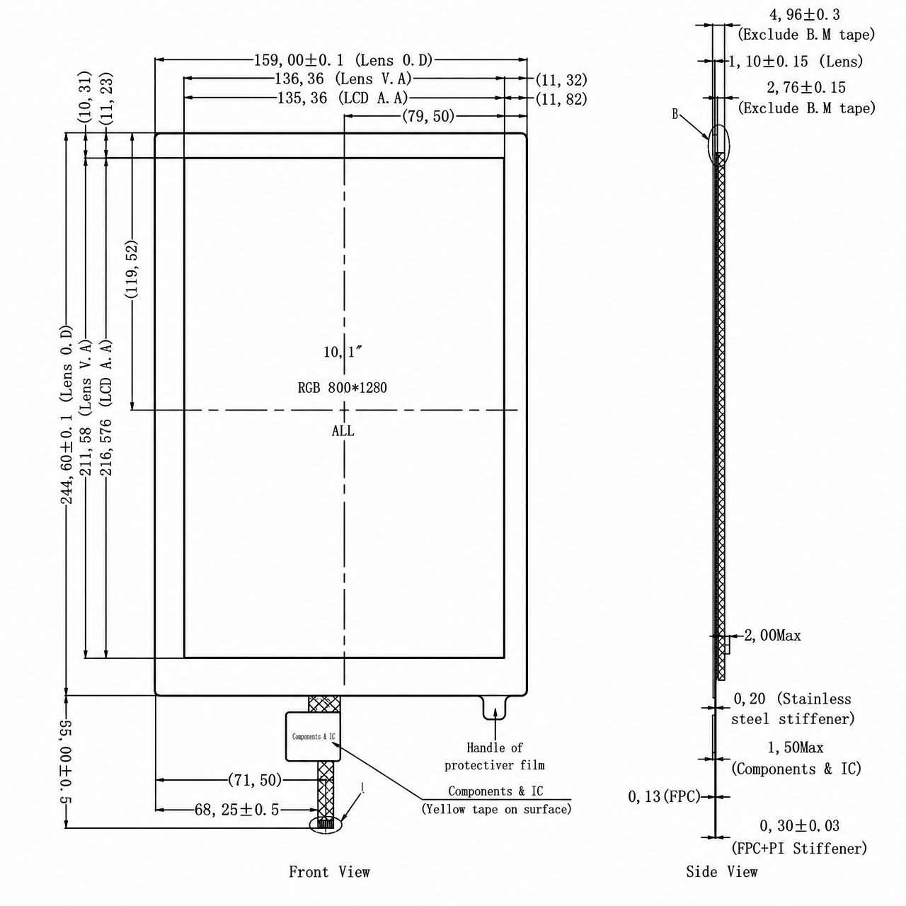 STK101WXFID018-C012A 10.1 дюйм 800x1280 full viewing angle 4-Lane MIPI интерфейс JD9365AA IPS LCD with capacitive touch panel