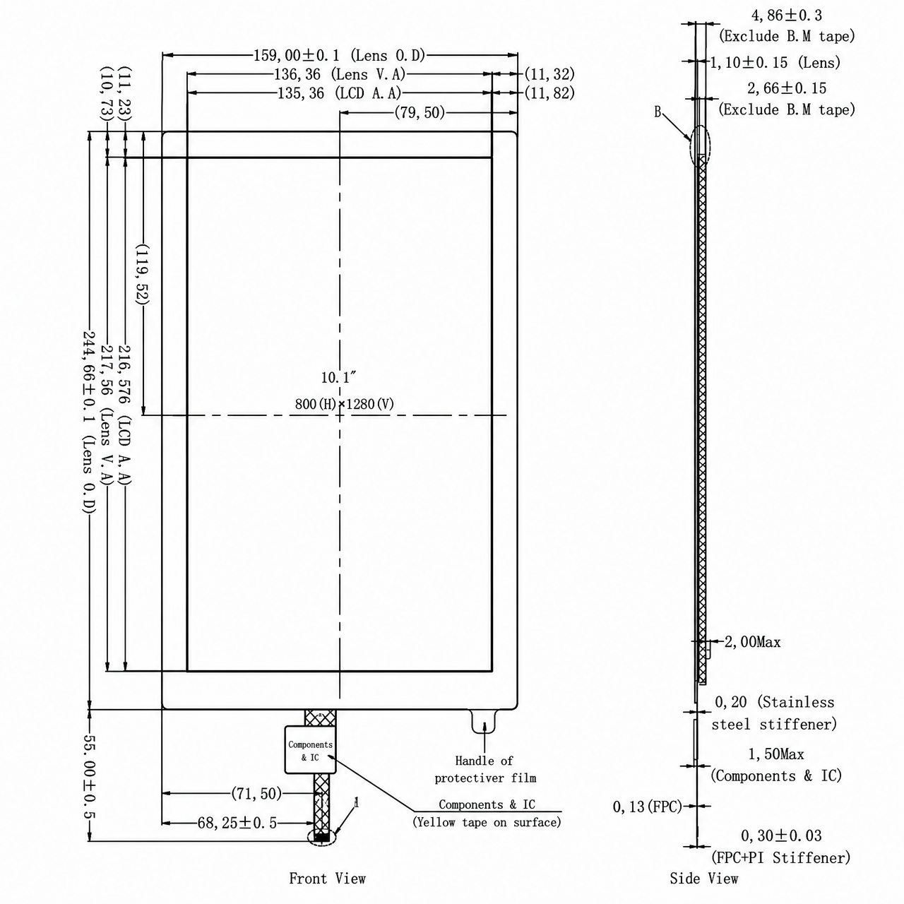 STK101WXFID027-C012B 10.1 дюйм 800x1280 IPS 4-lane MIPI интерфейс tft lcd with CTP