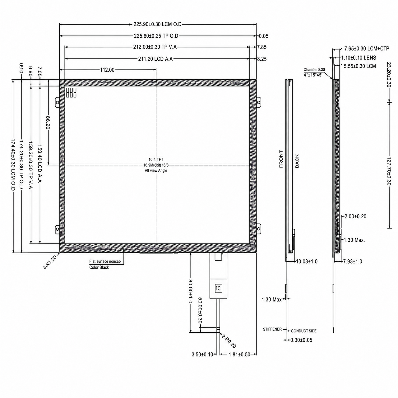 STK104XGFID026-C011A 10.4 дюйм IPS high brightness wide temperature 1024x768 MIPI интерфейс TFT LCD Module with capacitive touch panel
