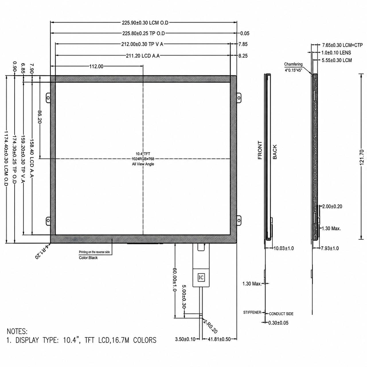 STK104XGFLD027-C011A 10.4 дюйм 1024x768 high brightness wide temperature IPS LVDS интерфейс TFT LCD with capacitive touch panel