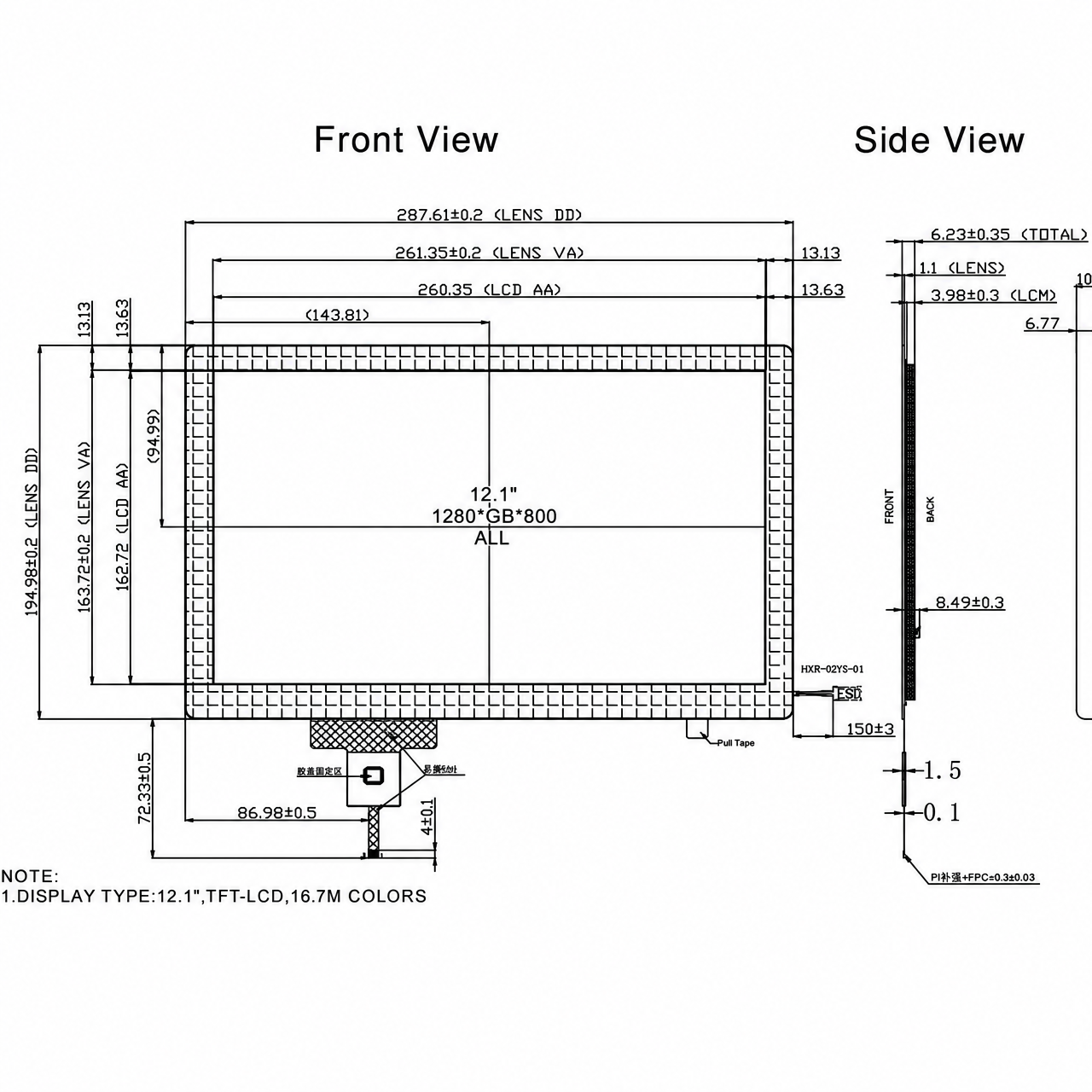 STK121HDFLD039-C013A 12.1 дюйм high contrast Free viewing angle 1280x800 LVDS интерфейс TFT LCD Panel with capacitive touch panel