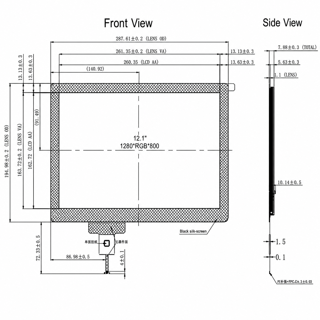 STK121HDFLD045-C020A 12.1 дюйм 1280x800 IPS LVDS интерфейс high brightness TFT LCD module with capacitive touch panel