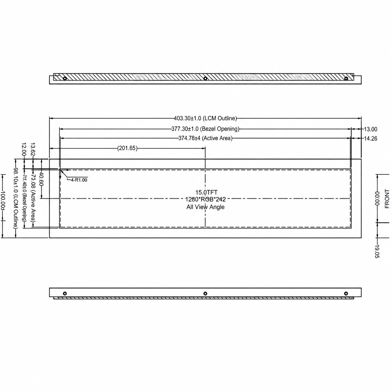 STK150HDFLA008 15.0 дюйм IPS bartype TFT LCD 1280x242 LVDS интерфейс high brightness