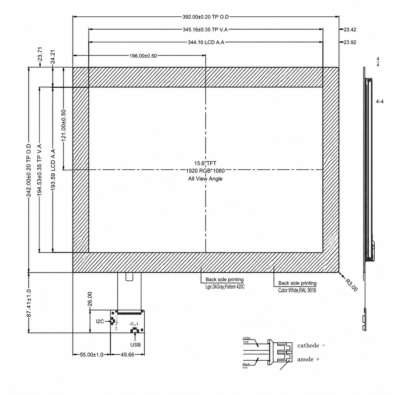 STK156FHFLA022-C008A 15.6 дюйм 1920x1080 LVDS интерфейс IPS full viewing angle LCD with capacitive touch panel