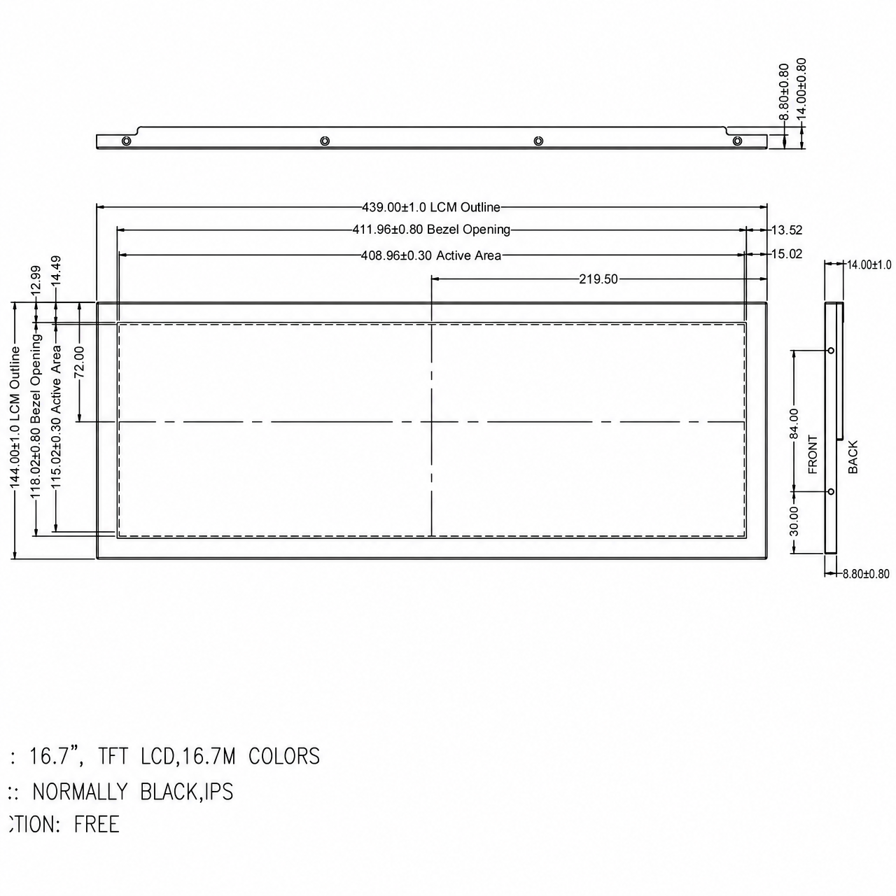 STK167FHFLA001 16.7 дюйм 1920x540 IPS high brightness TFT LCD module with LVDS интерфейс