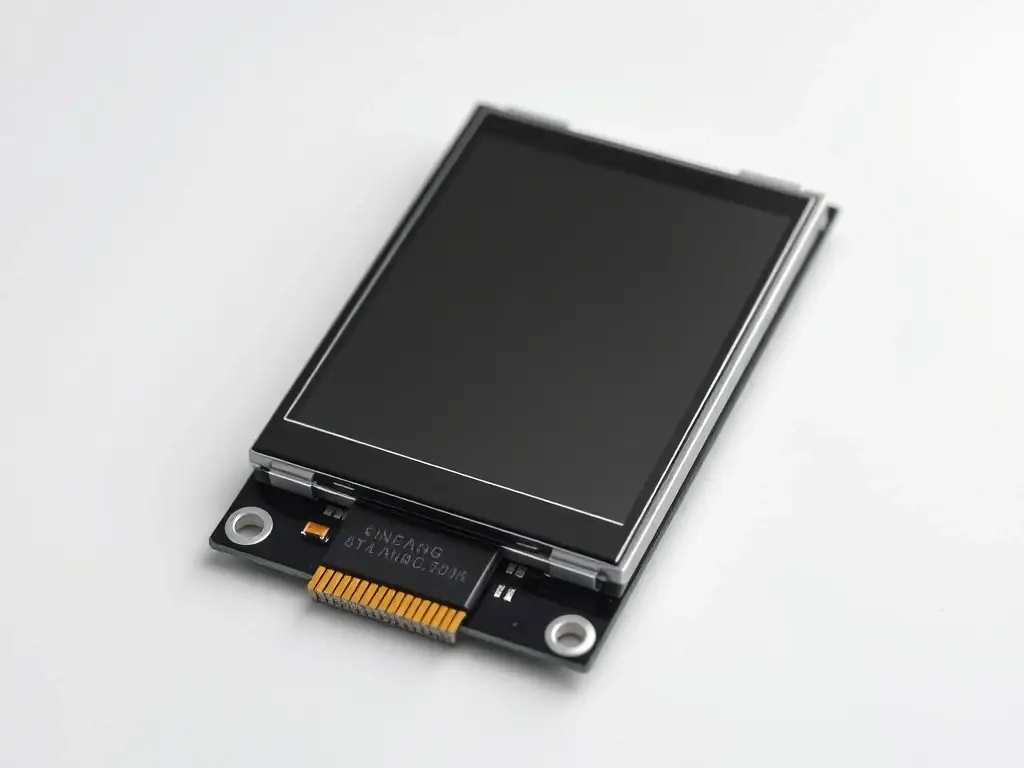 A high-resolution image of a monochrome LCD module, showcasing its clear display and compact design, suitable for industrial applications.