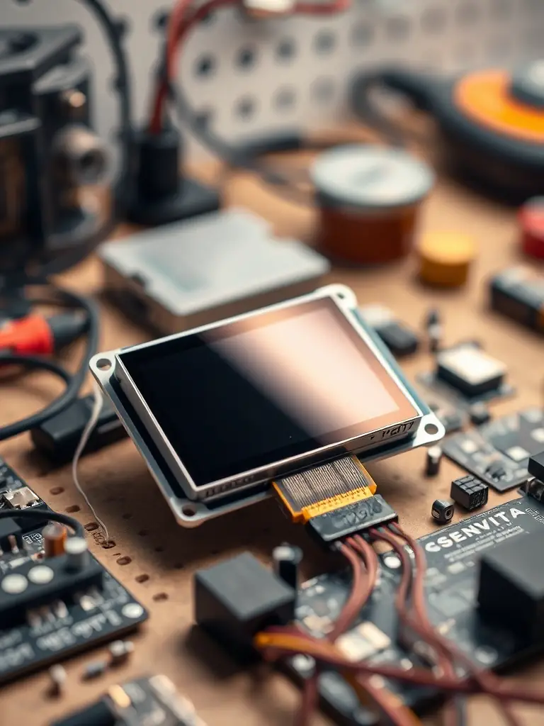 A detailed image of a Senvita monochrome COG LCD module, emphasizing its compact design and suitability for portable devices and space-constrained applications.